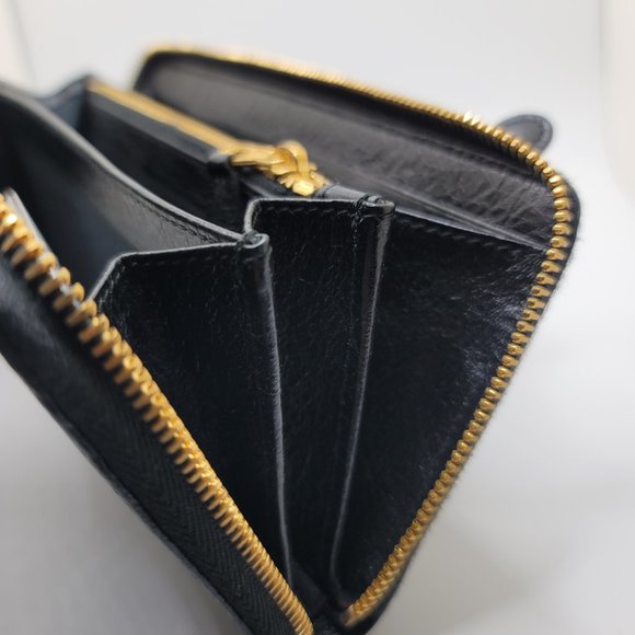 ❌SOLD❌ Balenciaga BLACK Gold Continental Zip Around Long Wallet Moto Leather - Picture 11 of 12